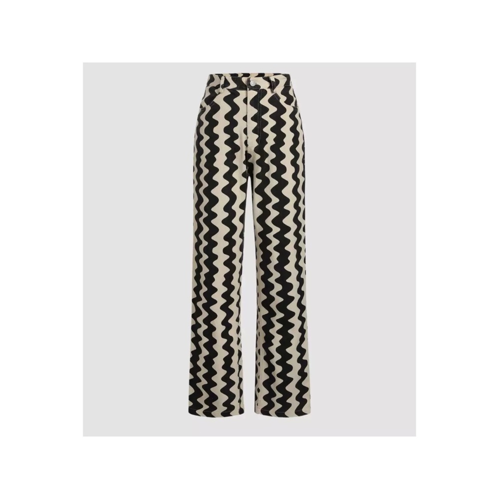 Retro wavy black and ivory wide leg pants NWOT